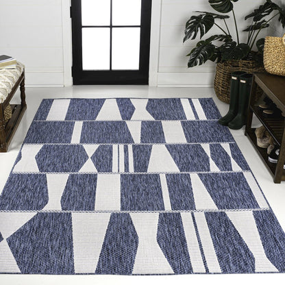 Two-Tone Navy/Cream 3 ft. x 5 ft. Indoor/Outdoor Area Rug