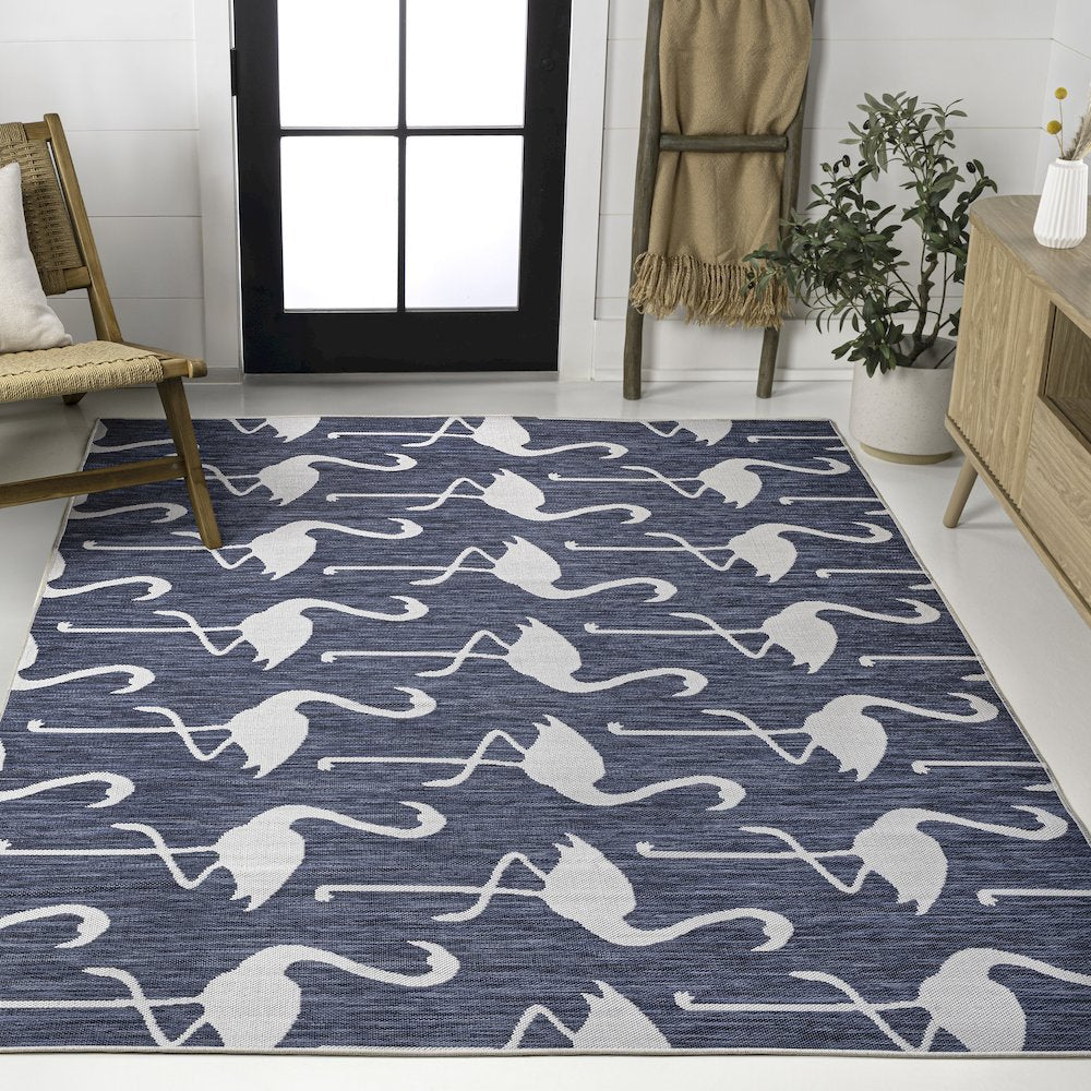 Flamingos Two-Tone Navy/White 3 ft. x 5 ft. Indoor/Outdoor Area Rug