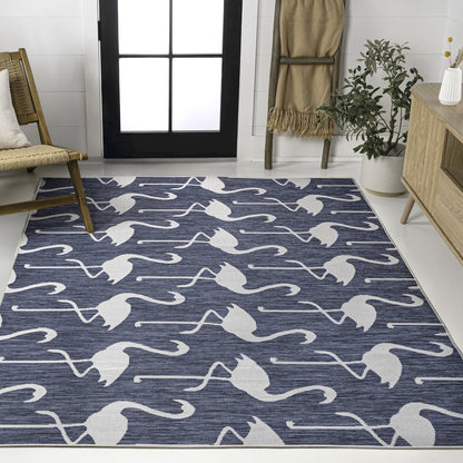 Flamingos Two-Tone Navy/White 3 ft. x 5 ft. Indoor/Outdoor Area Rug