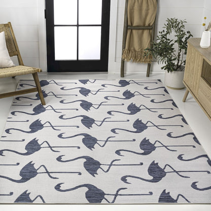 Flamingos Two-Tone White/Navy 3 ft. x 5 ft. Indoor/Outdoor Area Rug