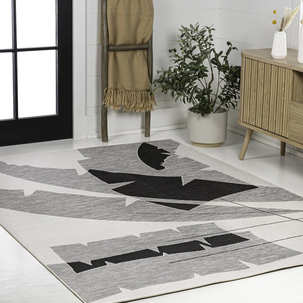Palm Leaf Gray/Cream 4 ft. x 6 ft. Indoor/Outdoor Area Rug