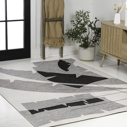 Palm Leaf Gray/Cream 4 ft. x 6 ft. Indoor/Outdoor Area Rug