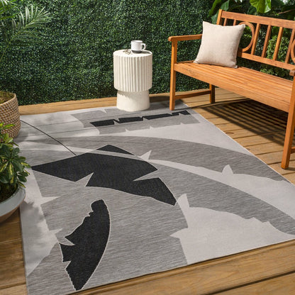 Palm Leaf Gray/Cream 4 ft. x 6 ft. Indoor/Outdoor Area Rug