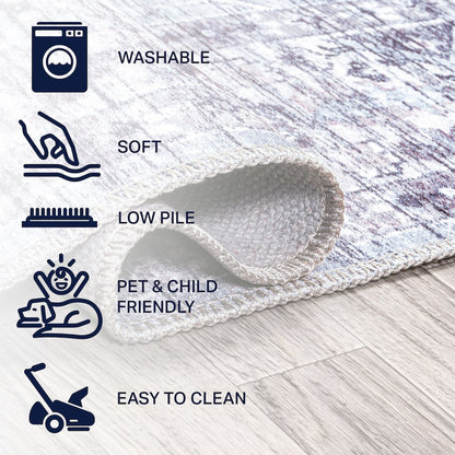 Didim Boho Gray Medallion Machine-Washable Area Rug