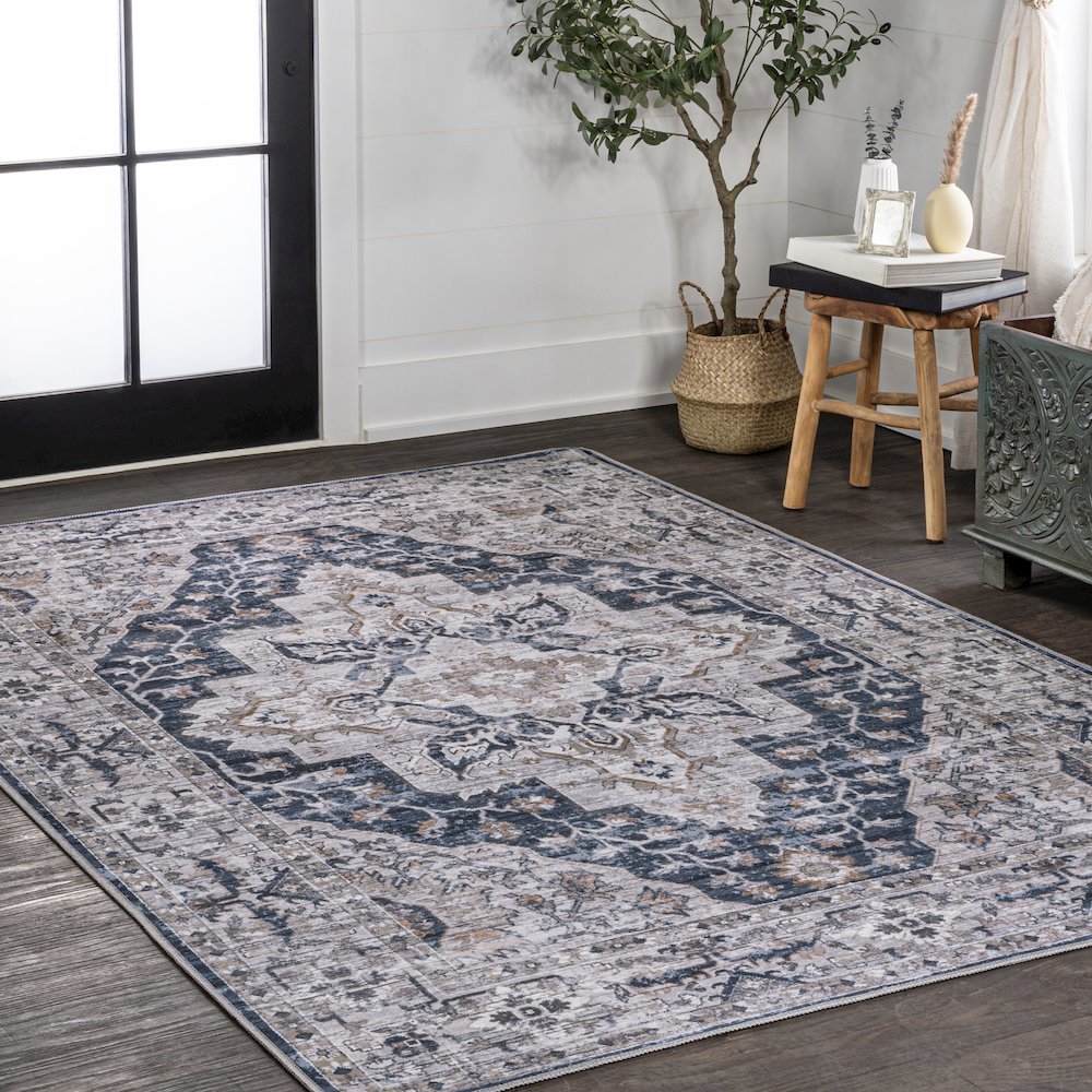 Didim Boho Gray Medallion Machine-Washable Area Rug