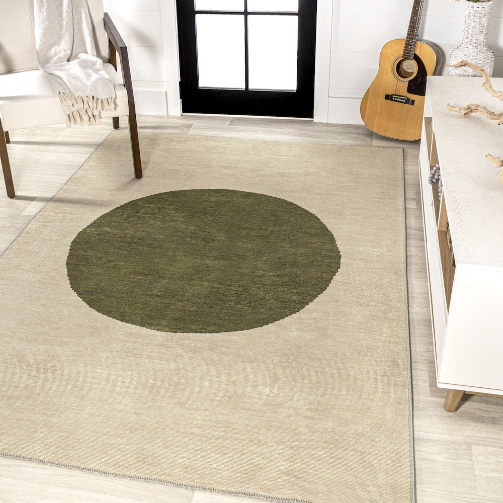 Cirkel Minimalist Geometric Dot Machine Washable Area Rug