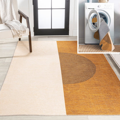 Demie Minimalist Graphic Circle Machine Washable Area Rug