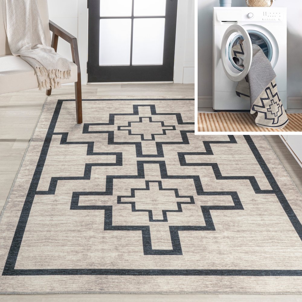 Ashkii Minimalist Medallion Machine Washable Area Rug