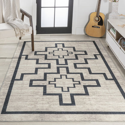 Ashkii Minimalist Medallion Machine Washable Area Rug