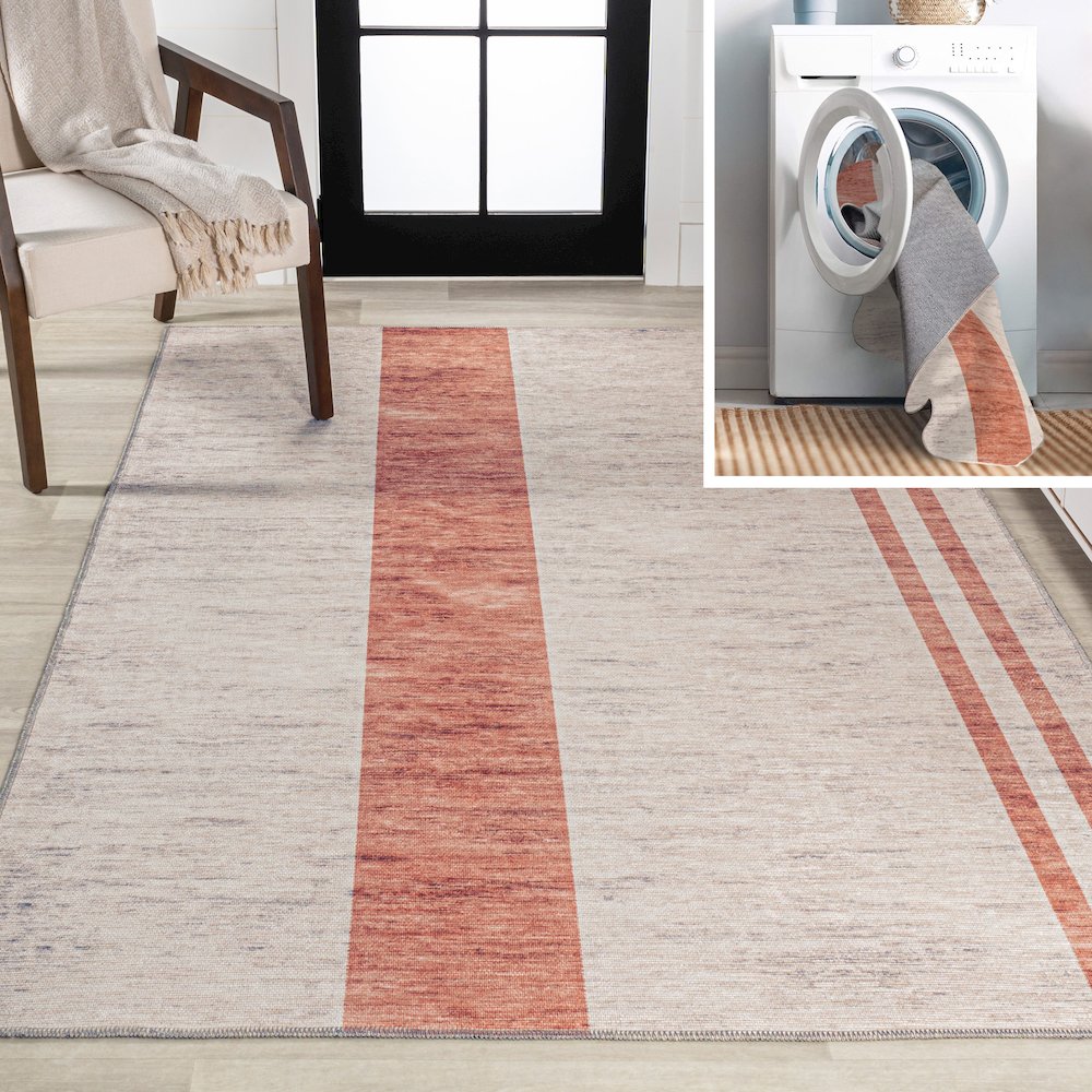 Raita Modern Distressed Stripe Machine Washable Area Rug