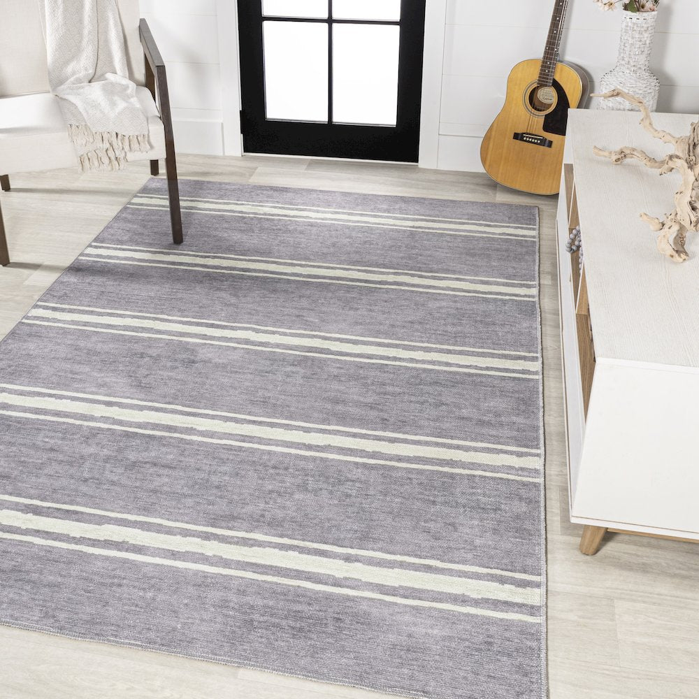 Bande Distressed Ticking Stripe Machine Washable Area Rug
