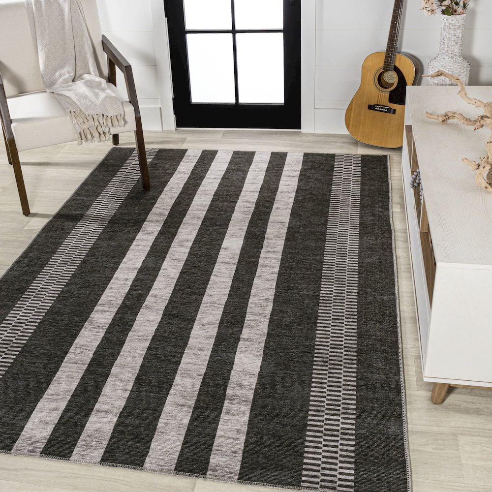 Vichy Geometric Striped Machine Washable Area Rug