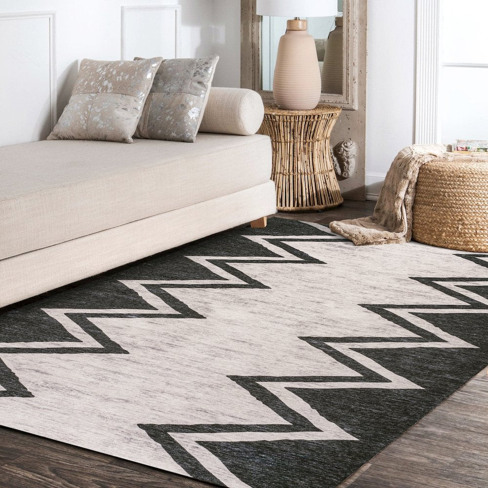 Siksak Modern Chevron Border Area Rug