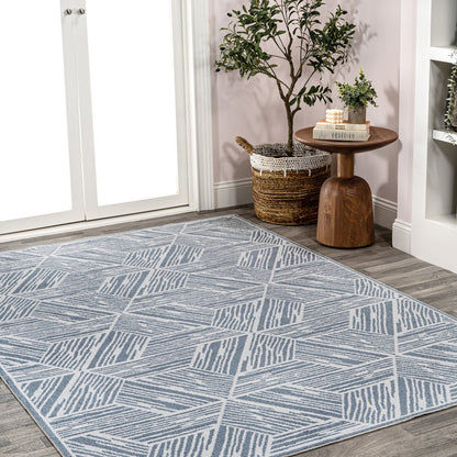 Vector Modern Coastal Geometric Machine-Washable Area Rug