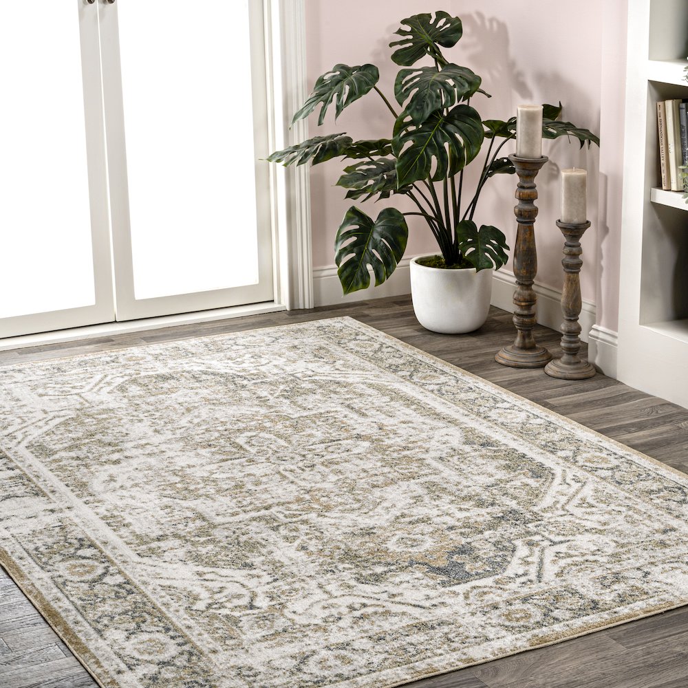 Edith Distressed Medallion Low-Pile Machine-Washable Area Rug