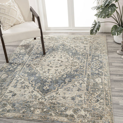 Pavel Distressed Medallion Low-Pile Machine-Washable Area Rug