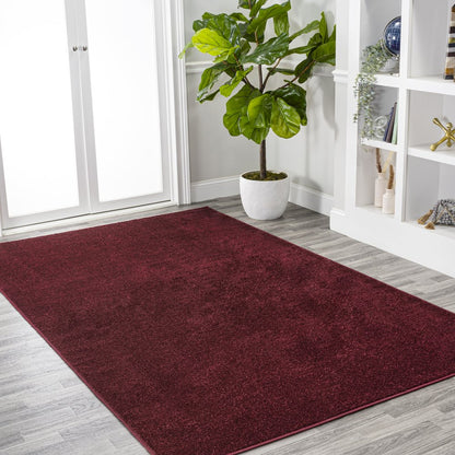 Haze Solid Low Pile Area Rug Dark Red