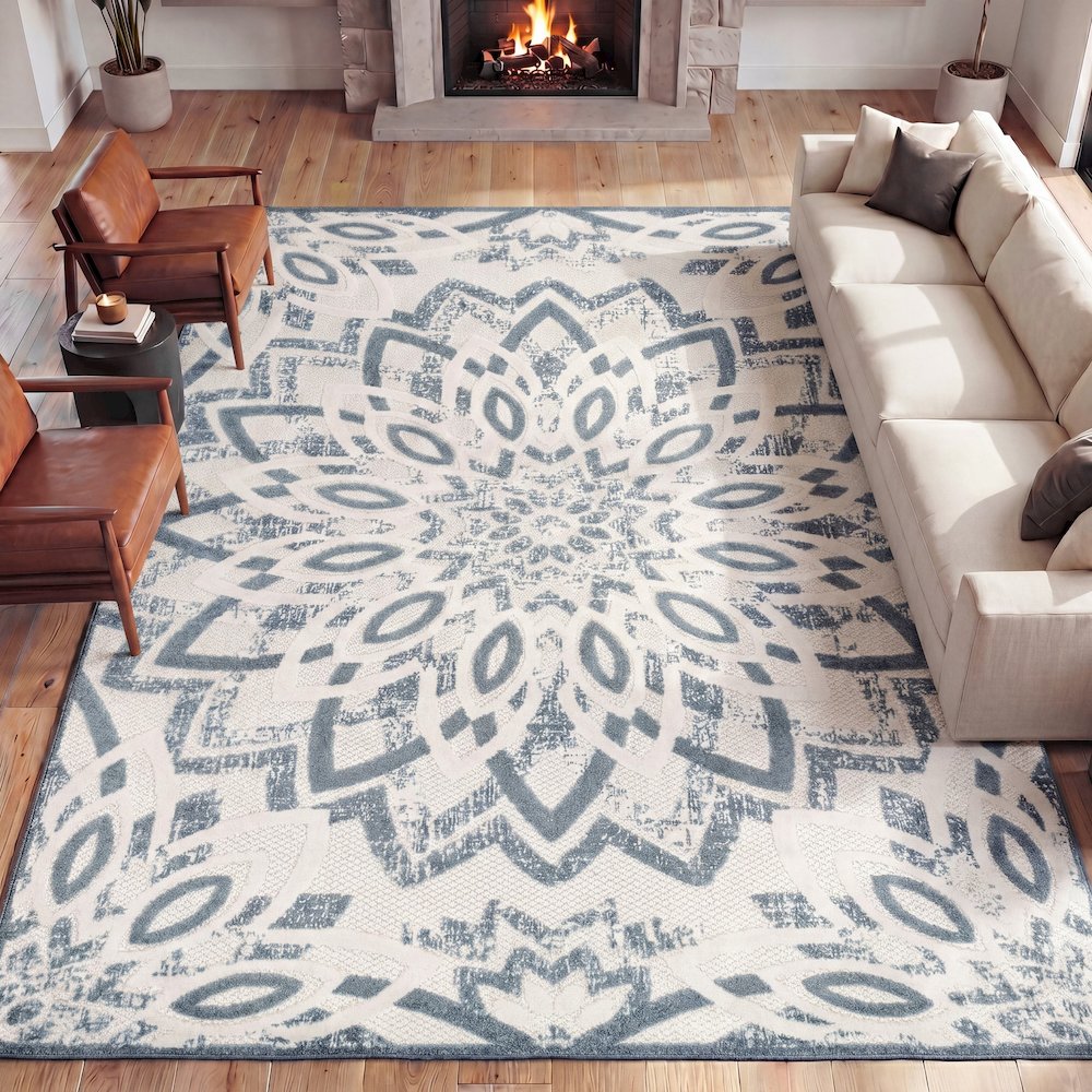 Flora Abstract Bold Mandala High-Low Indoor/Outdoor Area Rug