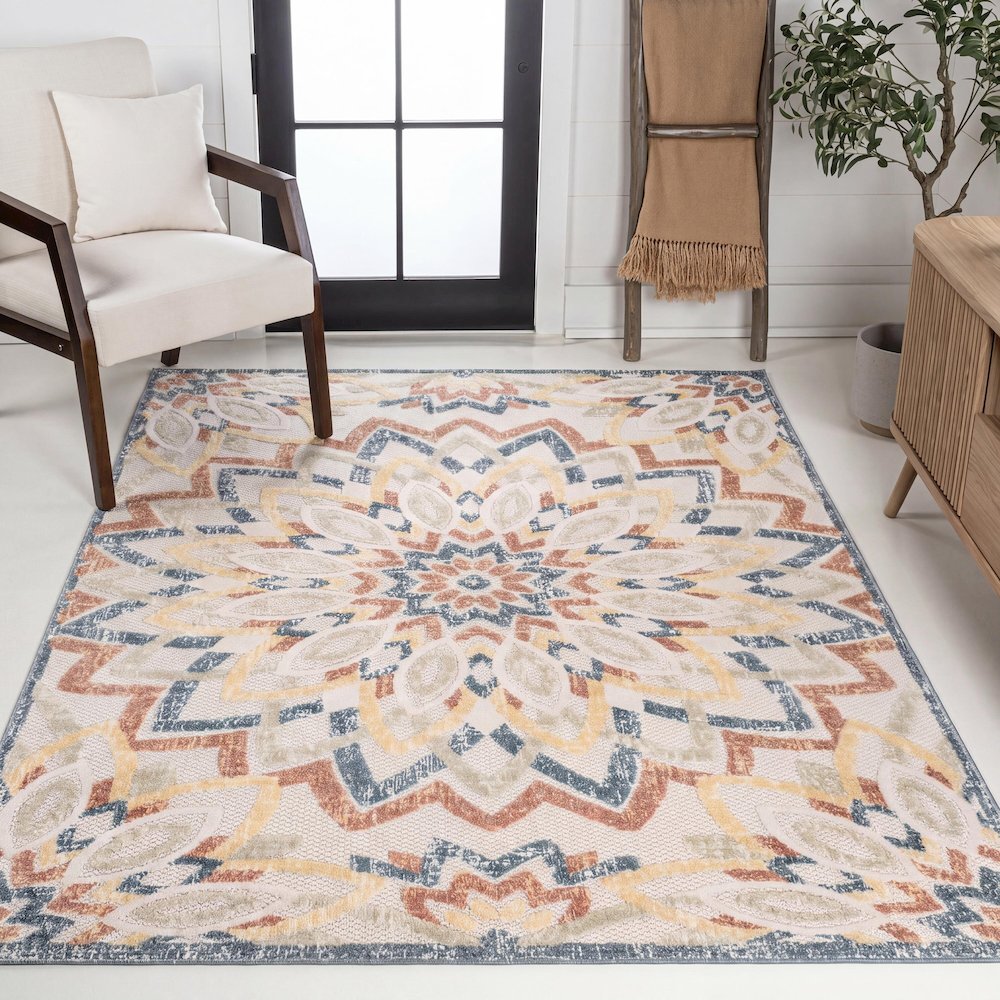 Flora Abstract Bold Mandala High-Low Indoor/Outdoor Area Rug