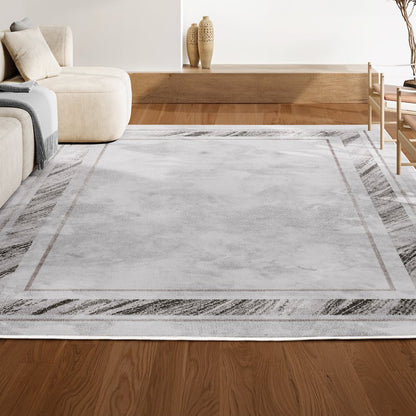 Athens Classic Border Marble Pattern High-Low Area Rug