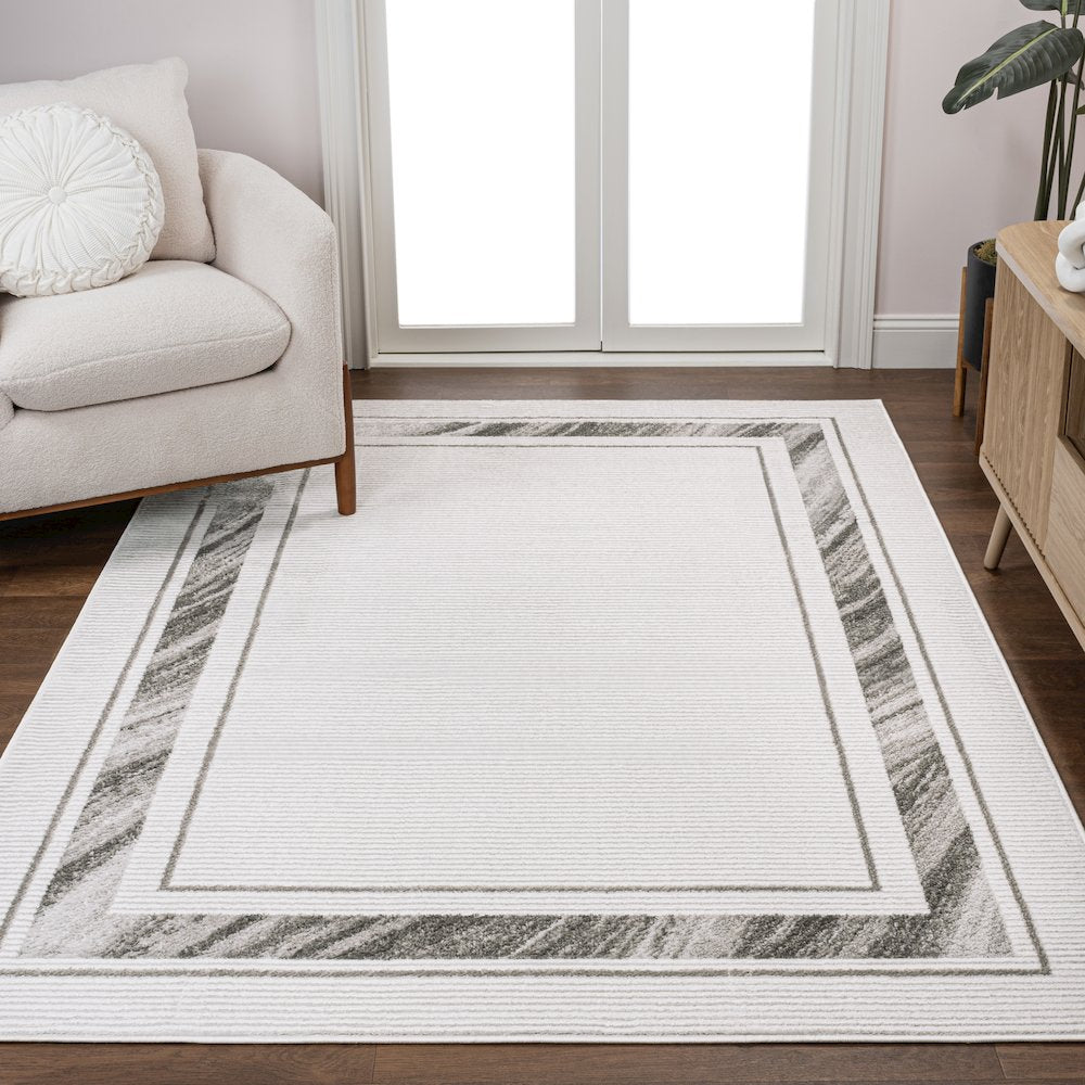 Athens Classic Border Marble Pattern High-Low Area Rug