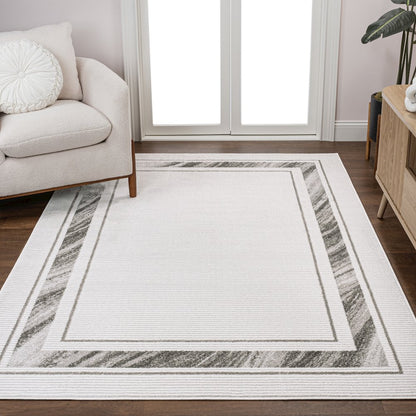 Athens Classic Border Marble Pattern High-Low Area Rug