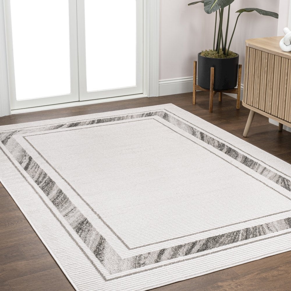 Athens Classic Border Marble Pattern High-Low Area Rug