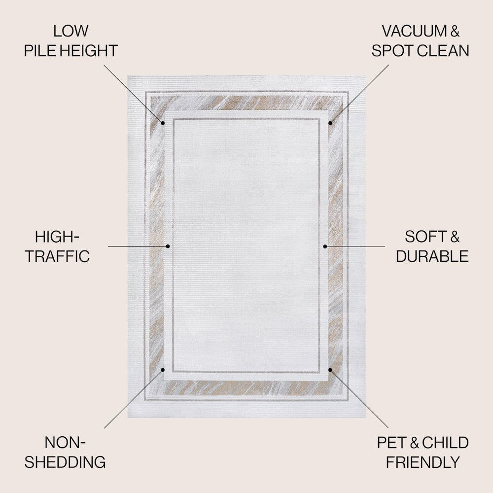 Athens Classic Border Marble Pattern High-Low Area Rug