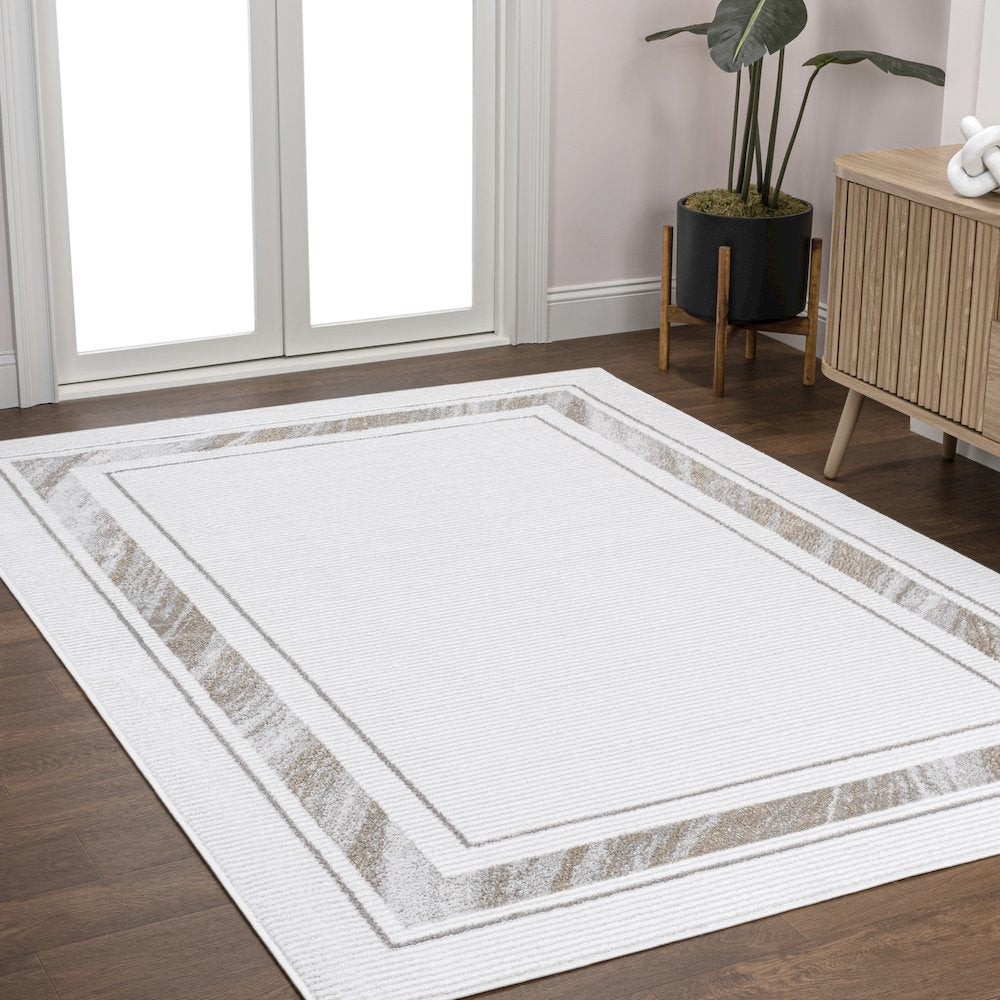 Athens Classic Border Marble Pattern High-Low Area Rug