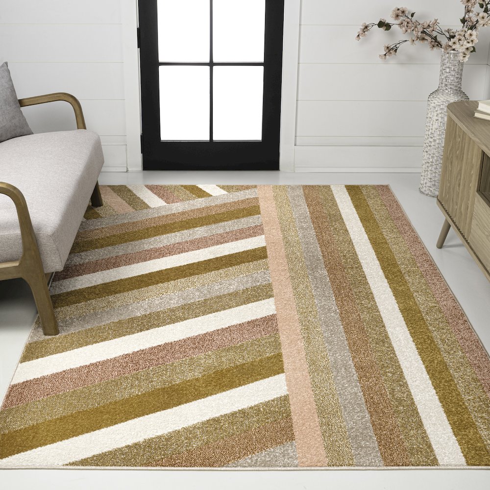 Retro Rainbow Contemporary Stripe Red/Gold/Cream 4 ft. x 6 ft. Area Rug