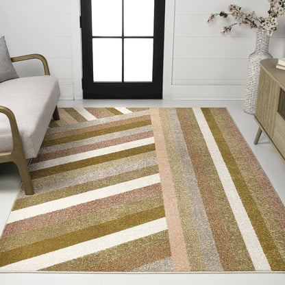 Retro Rainbow Contemporary Stripe Red/Gold/Cream 4 ft. x 6 ft. Area Rug