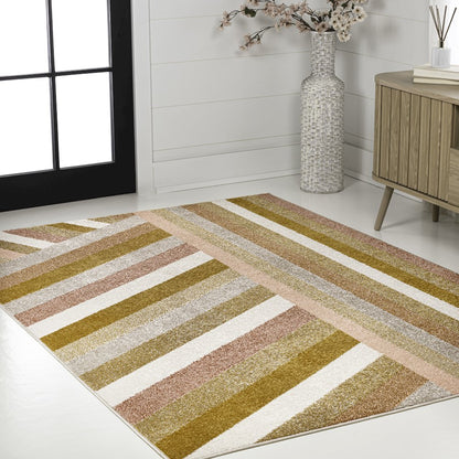 Retro Rainbow Contemporary Stripe Red/Gold/Cream 4 ft. x 6 ft. Area Rug