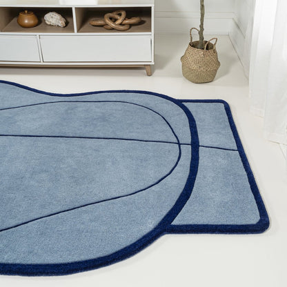 Whimsical Modern Border Geometric Handwoven Wool Area Rug