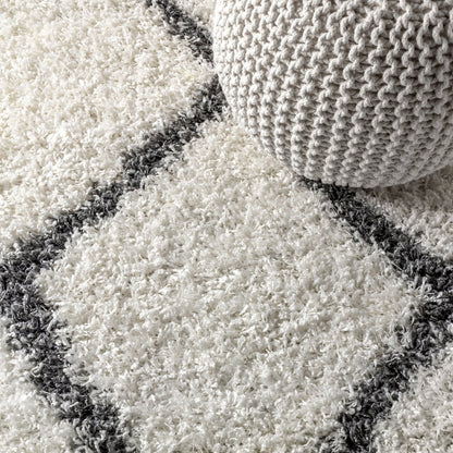 Gabrielle Mercer Shag Plush Tassel Moroccan Geometric Trellis Area Rug