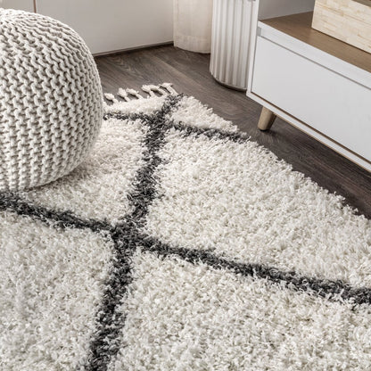 Gabrielle Mercer Shag Plush Tassel Moroccan Geometric Trellis Area Rug