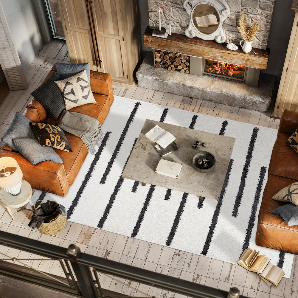 Alaro Berber Stripe Shag Area Rug