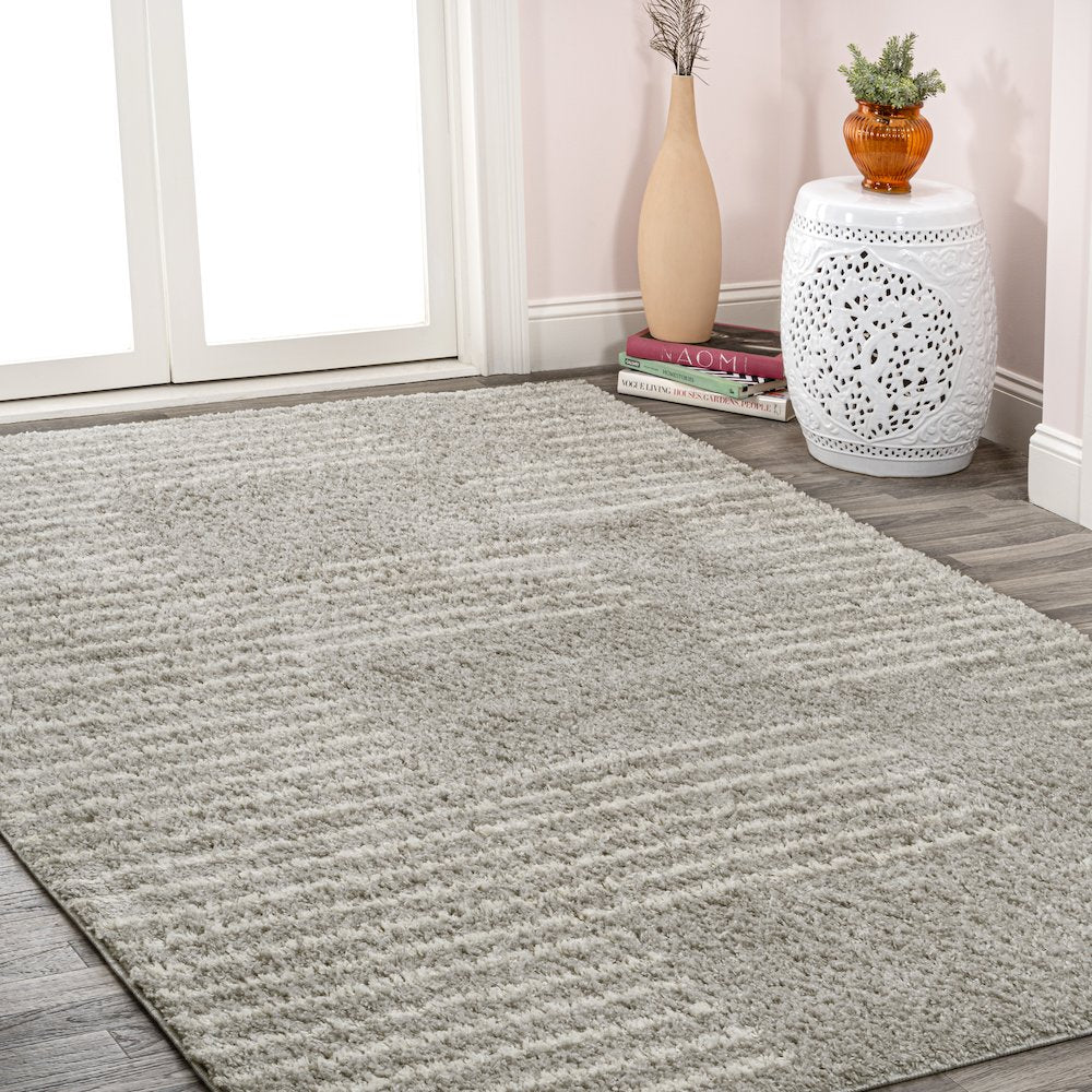 Petra Abstract Stripe Geometric Shag Area Rug