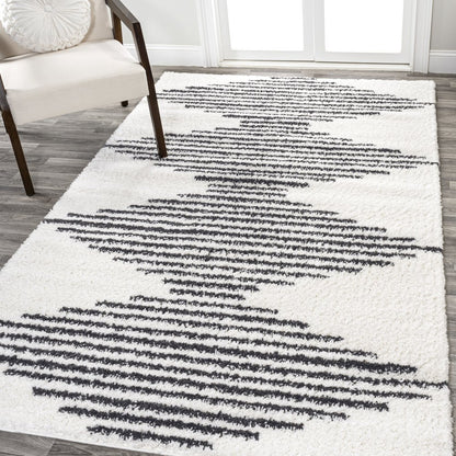 Elm Diamond Stripe Geometric Shag Area Rug