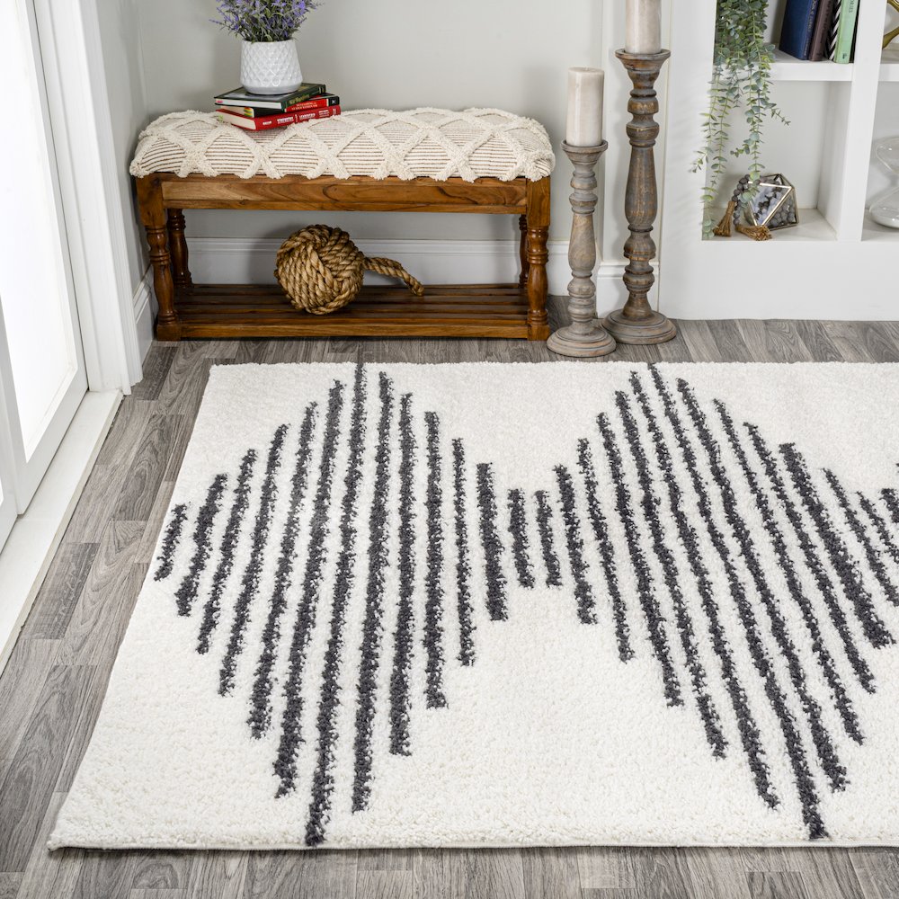Elm Diamond Stripe Geometric Shag Area Rug