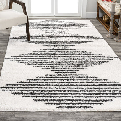 Elm Diamond Stripe Geometric Shag Area Rug