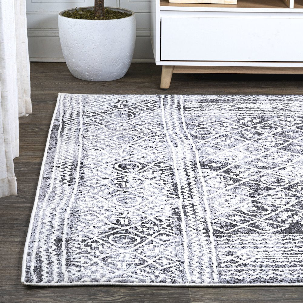 Iften Moroccan Geometric Distressed Area Rug