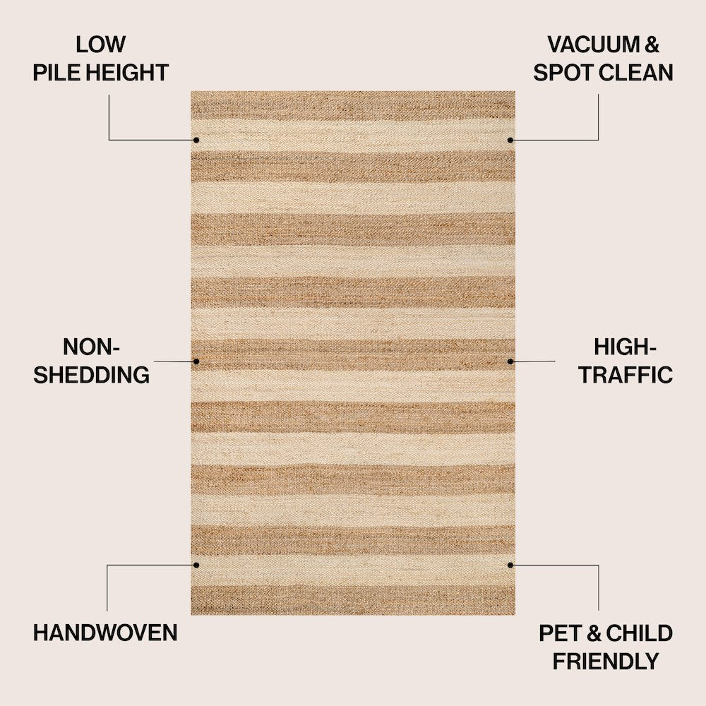Jayden Rustic Farmhouse Woven Jute Stripe Natural/Bleach 3 ft. x 5 ft. Area Rug