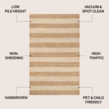Jayden Rustic Farmhouse Woven Jute Stripe Natural/Bleach 3 ft. x 5 ft. Area Rug