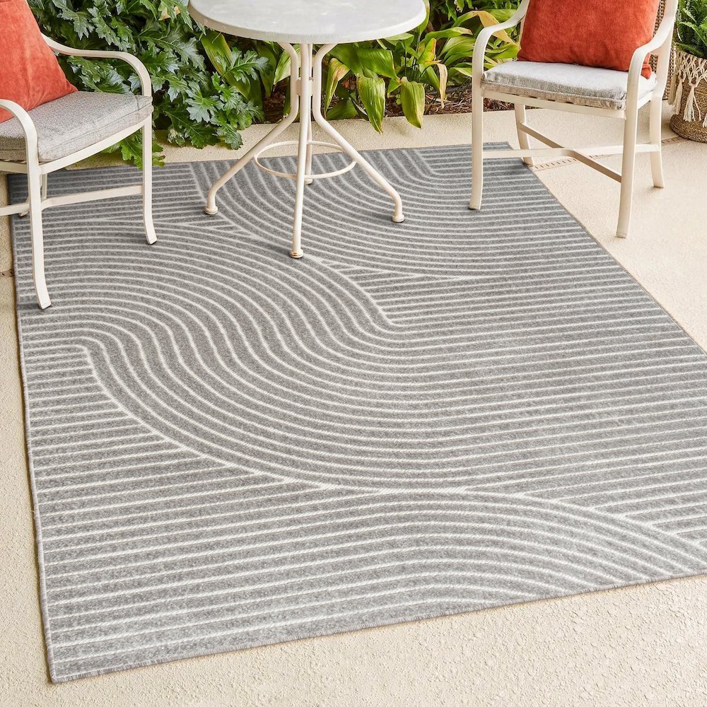 Hallie High-Low Minimalist Curve Geometric   Indoor/Outdoor  Rug