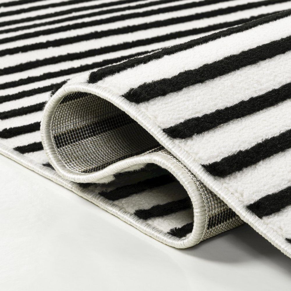 Anders MidCentury Modern Arch Stripe Two-Tone High-Low Black/White Area Rug