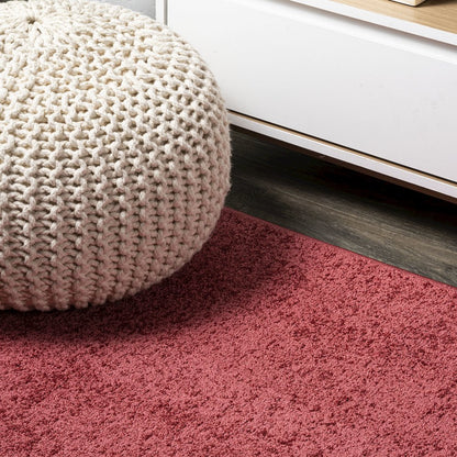 Haze Solid Low Pile Area Rug Red