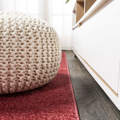 Haze Solid Low Pile Area Rug Red