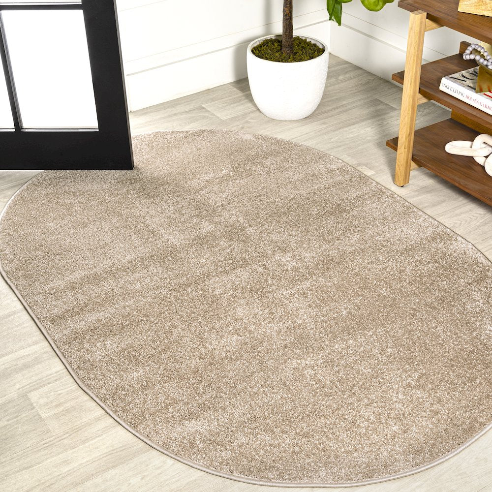 Haze Solid Low Pile Area Rug Beige