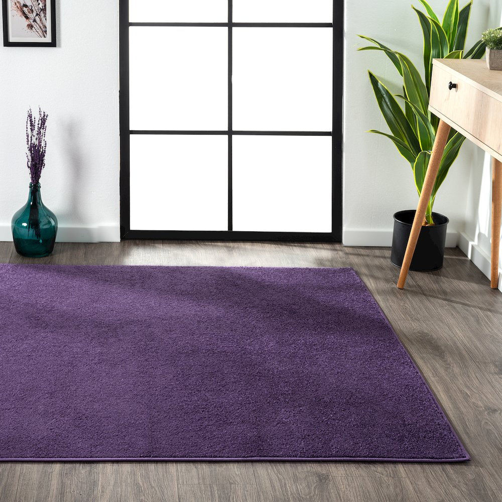 Haze Solid Low Pile Area Rug Purple