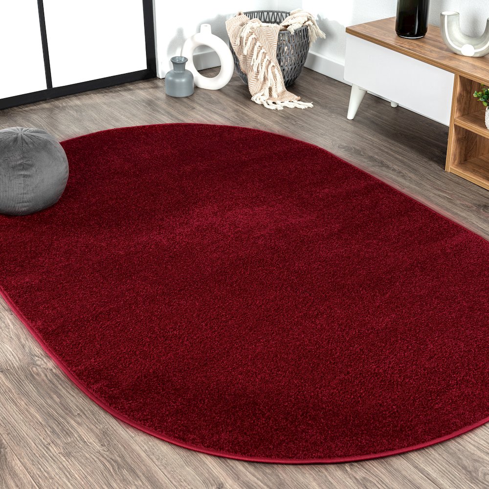Haze Solid Low Pile Area Rug Dark Red